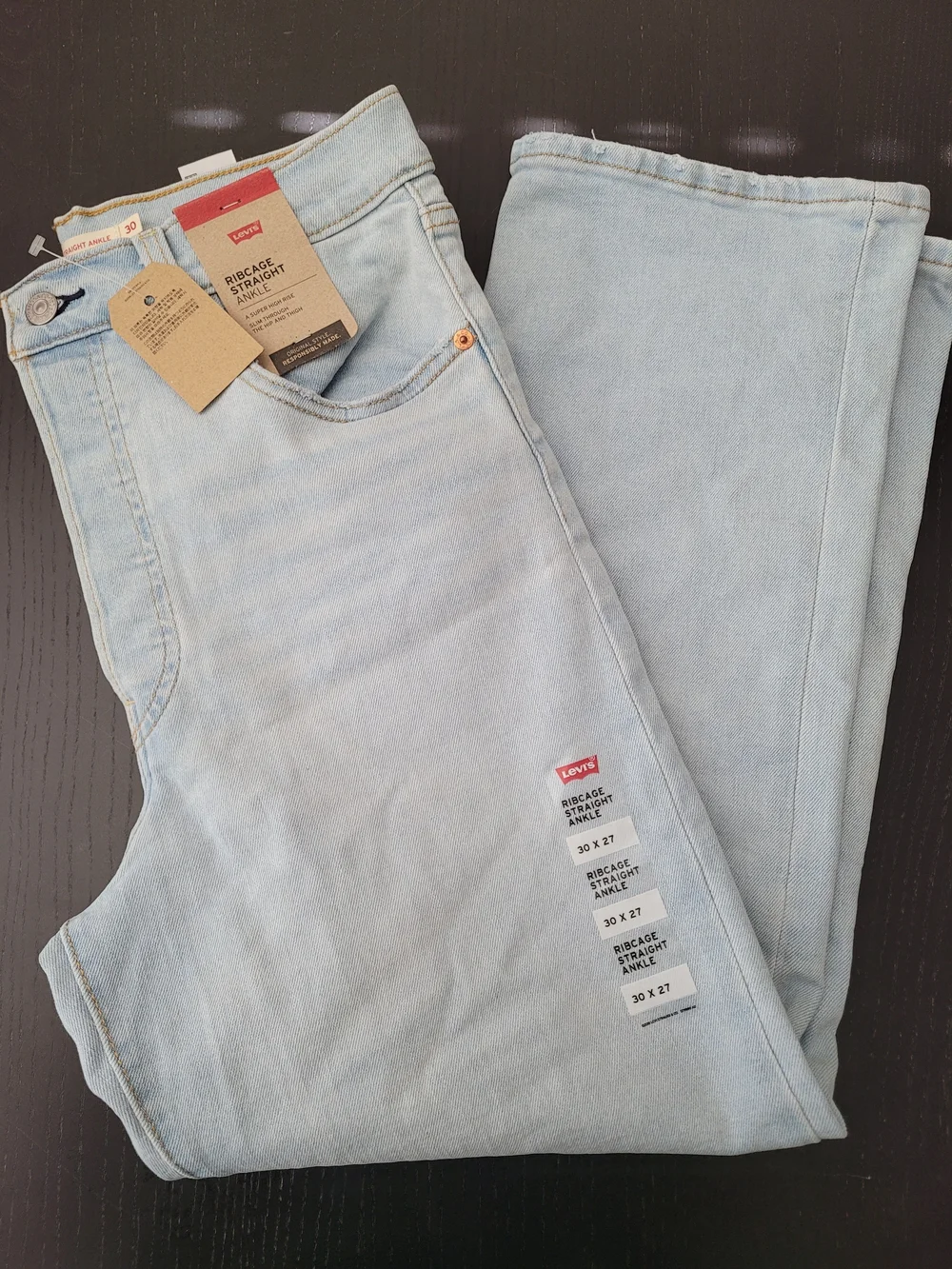 Levi's Ribcage Straight Ankle Jeans - Light Wash, Pale Blue, Buttonfly - Picture 1 of 11